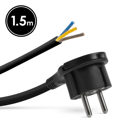 05942A • Hálózati szerelhető tápkábel dugóval  - műanyag füllel - 1,5 m kábellel - 3 x 1,5 mm2 - fekete