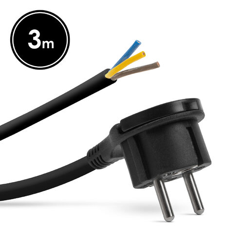 05942B • Hálózati szerelhető tápkábel dugóval  - műanyag füllel - 3 m kábellel - 3 x 1,5 mm2 - fekete