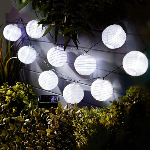 11227 • Szolár lampion fényfüzér - 10 db fehér lampion, hidegfehér LED - 2,5 m