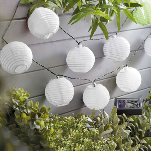11227 • Szolár lampion fényfüzér - 10 db fehér lampion, hidegfehér LED - 2,5 m