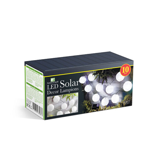 11227 • Szolár lampion fényfüzér - 10 db fehér lampion, hidegfehér LED - 2,5 m