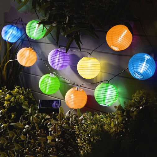 11227B • Szolár lampion fényfüzér - 10 db színes lampion, hidegfehér LED - 2,5 m