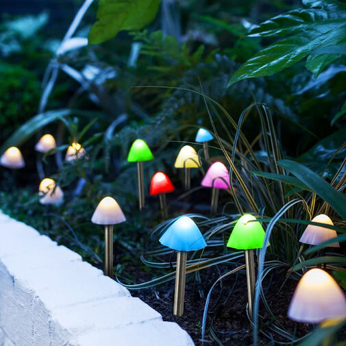 11243B • LED-es szolár lámpa - 12 db mini gomba - színes - 28,5 cm x 4 cm