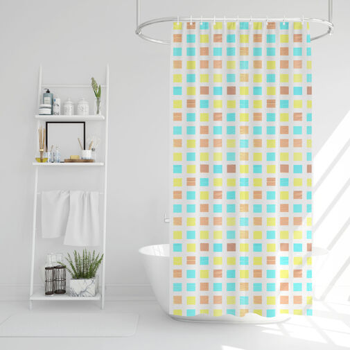 11526B • Zuhanyfüggöny - 3 féle - kék, tavasz, kockás mintás - 180 x 180 cm