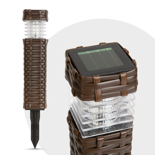 11727 • Leszúrható szolár lámpa - rattan hatású, barna - hidegfehér - 7 x 7 x 28 (+12) cm