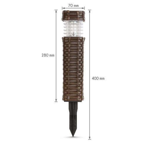 11727 • Leszúrható szolár lámpa - rattan hatású, barna - hidegfehér - 7 x 7 x 28 (+12) cm