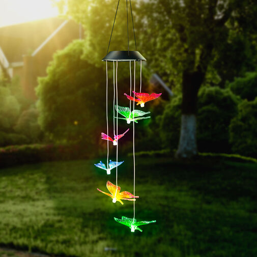 11740C • Felakasztható szolár lámpa - pillangó - RGB LED-del - 78 x 12,5 cm