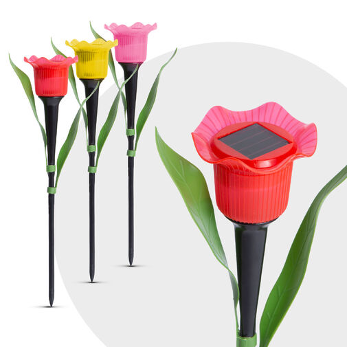 11750 • LED-es szolár tulipánlámpa - sárga / piros / rózsaszín - 31 cm - 24 db / kínáló
