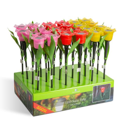 11750 • LED-es szolár tulipánlámpa - sárga / piros / rózsaszín - 31 cm - 24 db / kínáló