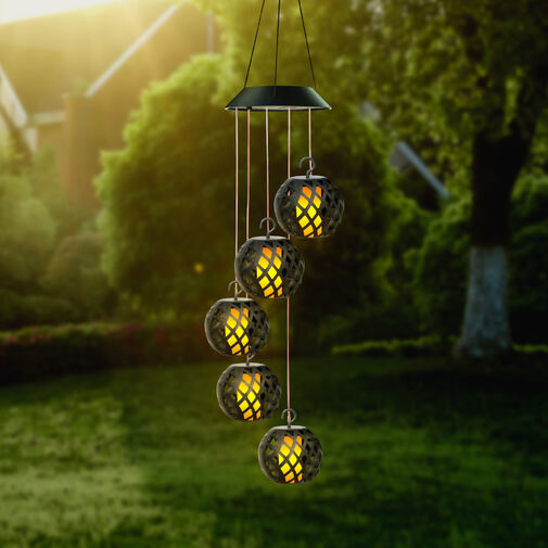 11769 • Felakasztható szolár lámpa - lánghatással - 5 gömb - 7 cm - 50 LED