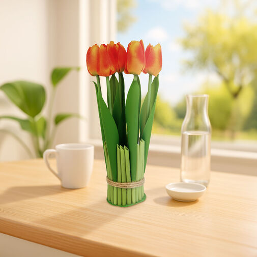 11897D • Műnövény dekoráció - tulipán - narancssárga - 26 x 6,5 cm