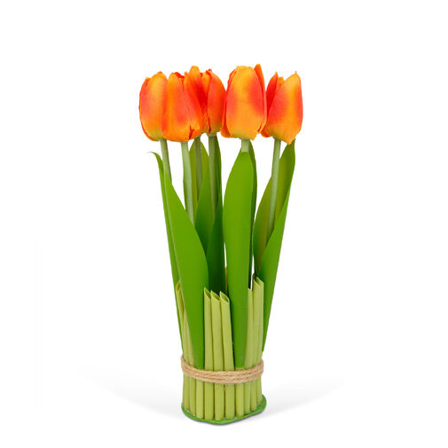 11897D • Műnövény dekoráció - tulipán - narancssárga - 26 x 6,5 cm