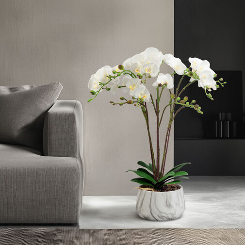 11900B • Műnövény dekoráció - orchidea - fehér - 58 cm