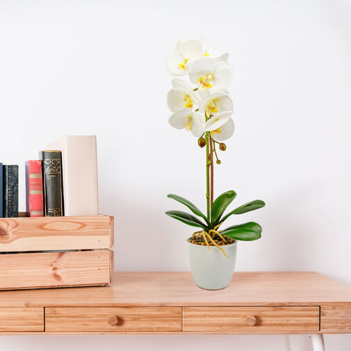 11901B • Műnövény dekoráció - orchidea - fehér - 48 cm