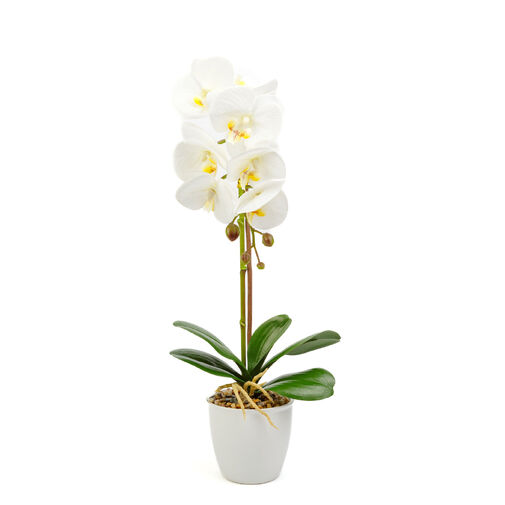 11901B • Műnövény dekoráció - orchidea - fehér - 48 cm