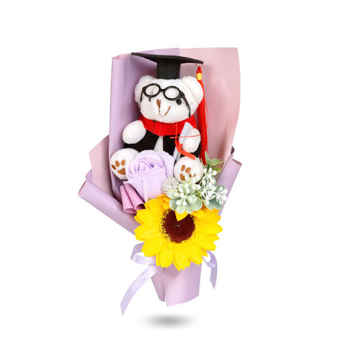 11971 • Műnövény dekoráció - napraforgó, macival - 14 x 10,5 x 26 cm