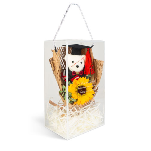 11972 • Műnövény dekoráció - napraforgó, macival - 26 x 10,5 x 14 cm