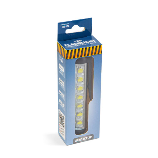 18580A • LED-es zseblámpa - munkalámpa móddal - 400 mAh akkumulátor - XPE + SMD LED - 500 lm - IP55 - ezüst
