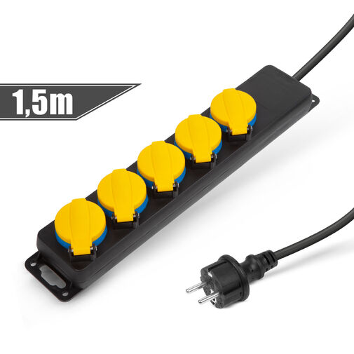 20223E • Kültéri elosztó fedéllel - 1,5 m - 5 x 230V - 3 x 1,5 mm2, gumi  - IP44
