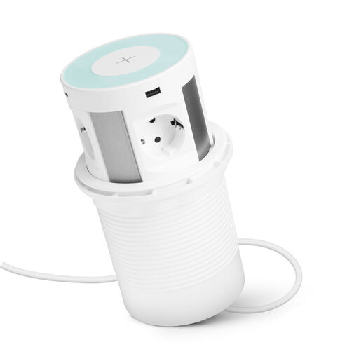 20434WH • Rejtett elosztó - 4-es + vezeték nélküli töltés + 2xUSB + 2xType-C - fehér