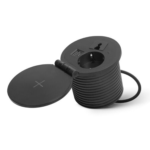 20462BK • Rejtett, beépíthető konnektor + USB + Type-C + Vezeték nélküli töltő