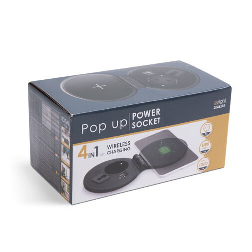 20462BK • Rejtett, beépíthető konnektor + USB + Type-C + Vezeték nélküli töltő