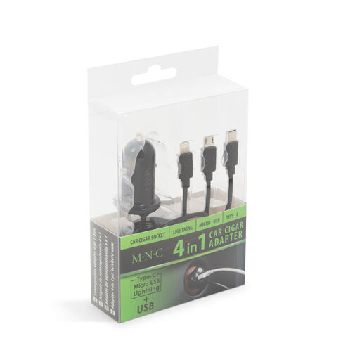 54920BK • Szivargyújtós adapter 4 az 1-ben + USB - fekete