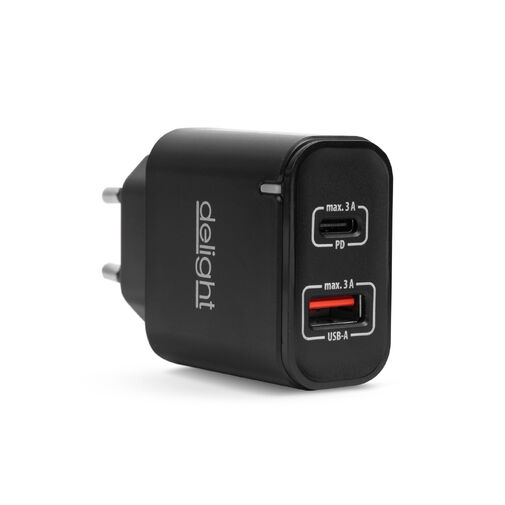 55047BK • Hálózati Adapter USB + Type-C PD20W gyorstöltéssel - fekete