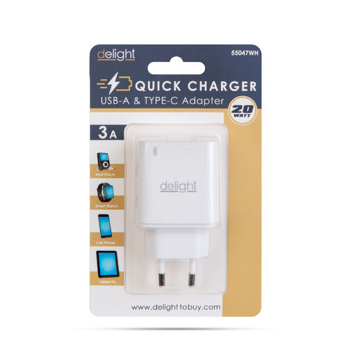 55047WH • Hálózati Adapter USB + Type-C PD20W gyorstöltéssel - fehér