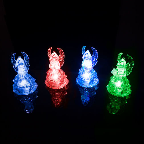 55262C • LED akril angyal akasztóval - 4 féle - RGB - 8,5 x 5 cm - 12 db / display