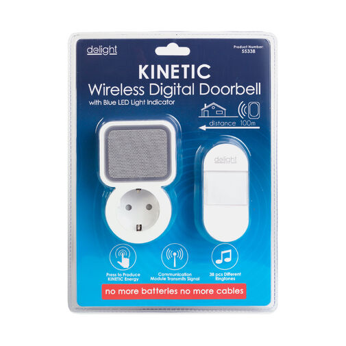 55338 • Digitális elem- és vezeték nélküli csengő - Kinetic - 220-240V AC aljzat - fehér - kék LED