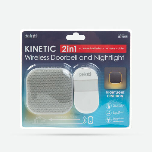 55346WH • 2 az 1-ben vezetéknélküli csengő és éjjelifény - Kinetic - fehér