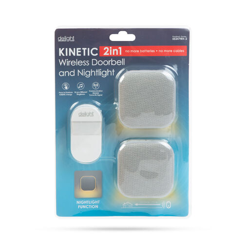 55347WH-2 • 2 az 1-ben vezetéknélküli csengő és éjjelifény - Kinetic  - dupla vevőegységgel - fehér