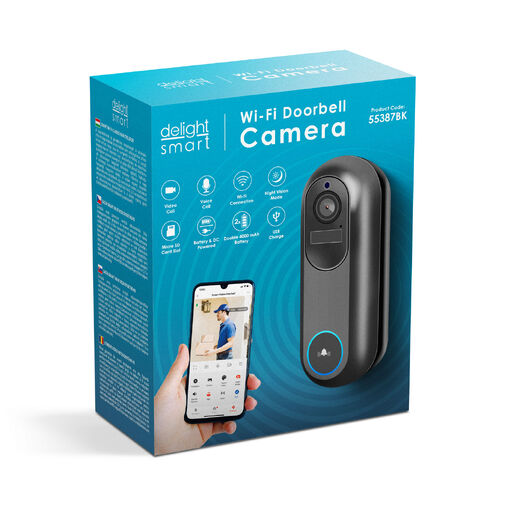 55387BK • Smart Wi-Fi-s videó kaputelefon - akkumulátoros, 12V - MicroSD, FHD, PIR - fekete