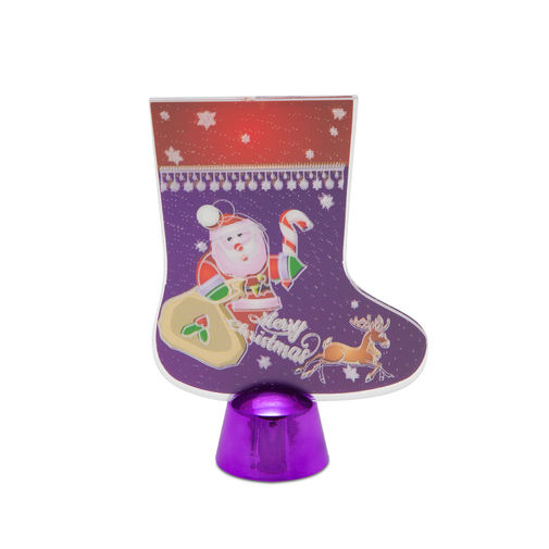 55997B • Karácsonyi asztali LED dekor - fényes talppal - csizma - lila - 15 cm