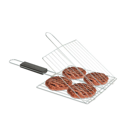 56300D • Grill hamburger sütő rács - króm bevonattal, fa nyéllel - 38 x 22 cm
