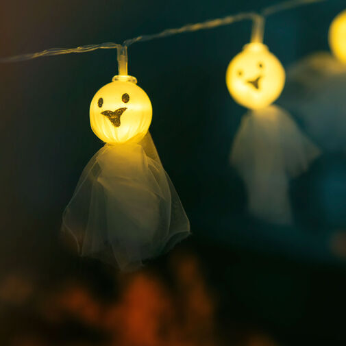 56533B • Halloween-i LED-es fényfüzér - szellem - 10 LED - 2 x AA - 0,9 m