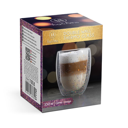 57176F • Duplafalú üveg pohár - Glitteres, party design - 350 ml