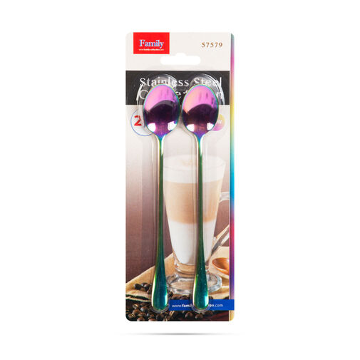 57579 • Rozsdamentes acél kávéskanál / latte macchiato kanál - szivárványos - 195 x 32 mm - 2 db / csomag