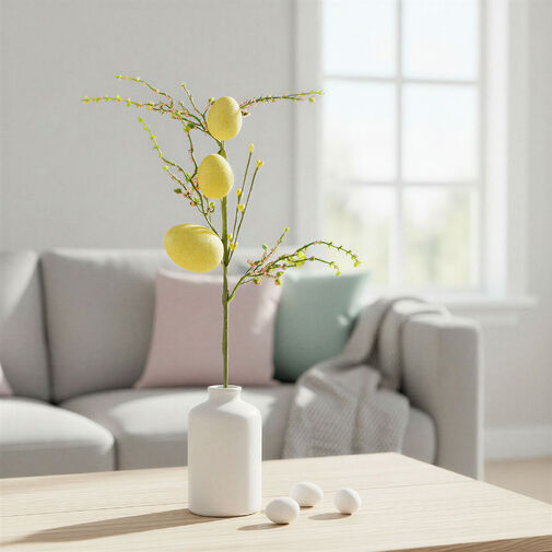 57965A • Húsvéti tojásfa ág - csillámos - sárga - 40 x 16 cm