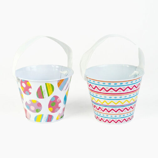 57973 • Húsvéti mintás kaspó / vödör - fém - szalagos fogantyú - Ø11,7 x 10 cm