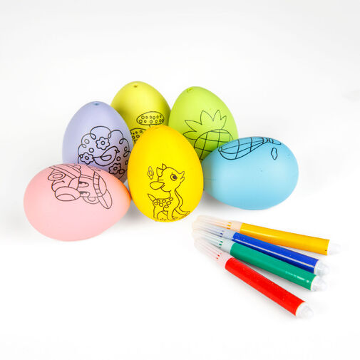 57994B • Húsvéti festhető tojások 4 db filctollal - 6 színes tojás - 6 cm