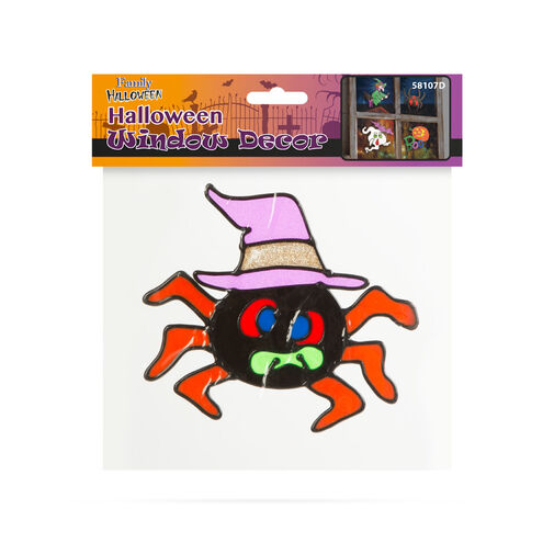 58107D • Halloween-i ablakdekor - színes, csillámos pók