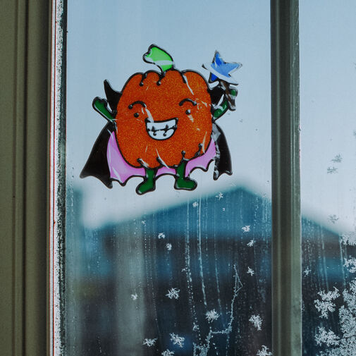 58107F • Halloween-i ablakdekor - Csillámos, színes tök