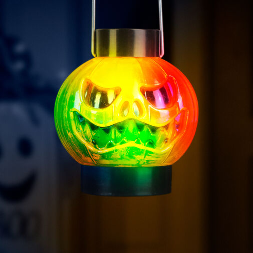 58116B • Halloween-i RGB LED lámpa - felakasztható tök - narancs / fekete - elemes