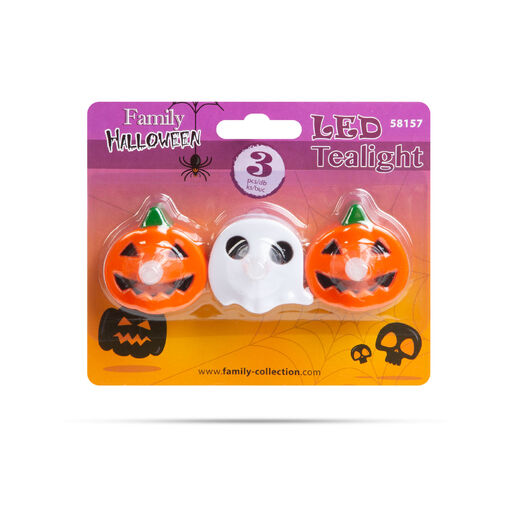 58157 • Halloween-i teamécses szett - tök, szellem - elemes - 3 db / csomag