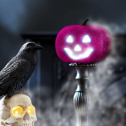 58162D • Halloween-i RGB LED dekor - habszivacs tök - lila - 11 cm