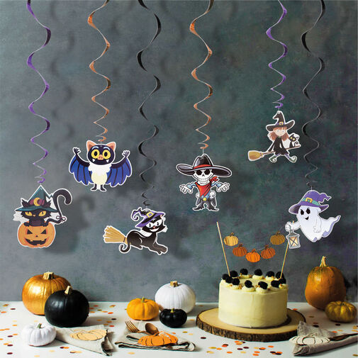 58171 • Halloween-i dekoráció szett - 6 féle motívum - csillogó spriál akasztóval