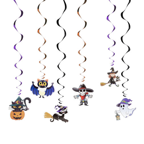 58171 • Halloween-i dekoráció szett - 6 féle motívum - csillogó spriál akasztóval