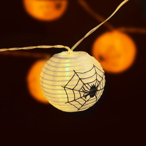 58172 • Halloween-i lampion fényfüzér - pókos, fehér - 7,5 x 165 cm - 2 x AA elemes